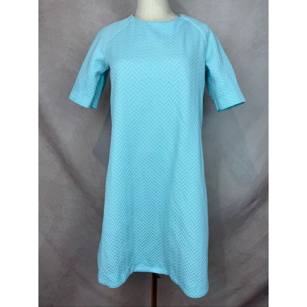 Vintage 1960s Mod Dress Size Small Medium Polyester Knit MCM Teal